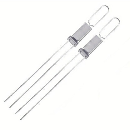 Stainless Steel BBQ Skewers, 13in Flat Double-Pronged Kebab Skewers with Push Bar - 2PCS