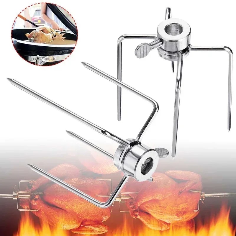 Stainless Steel Rotisserie Meat Forks, 2-Piece Adjustable Clamp Set