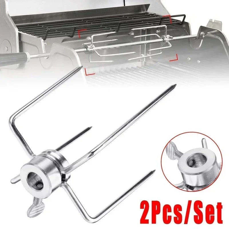 Stainless Steel Rotisserie Meat Forks, 2-Piece Adjustable Clamp Set