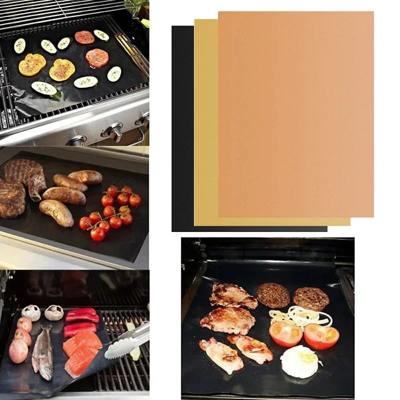 Reusable Non-Stick BBQ Grill Mat, Teflon-Coated Glass Fibre Oven Pad