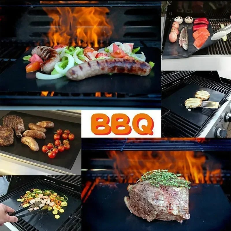 Reusable Non-Stick BBQ Grill Mat, Teflon-Coated Glass Fibre Oven Pad