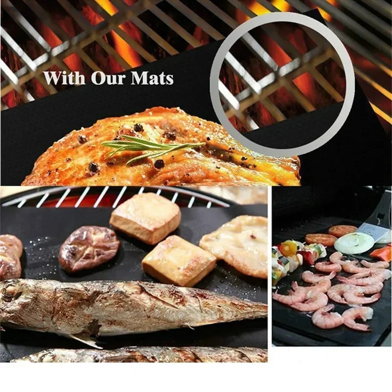 Reusable Non-Stick BBQ Grill Mat, Teflon-Coated Glass Fibre Oven Pad