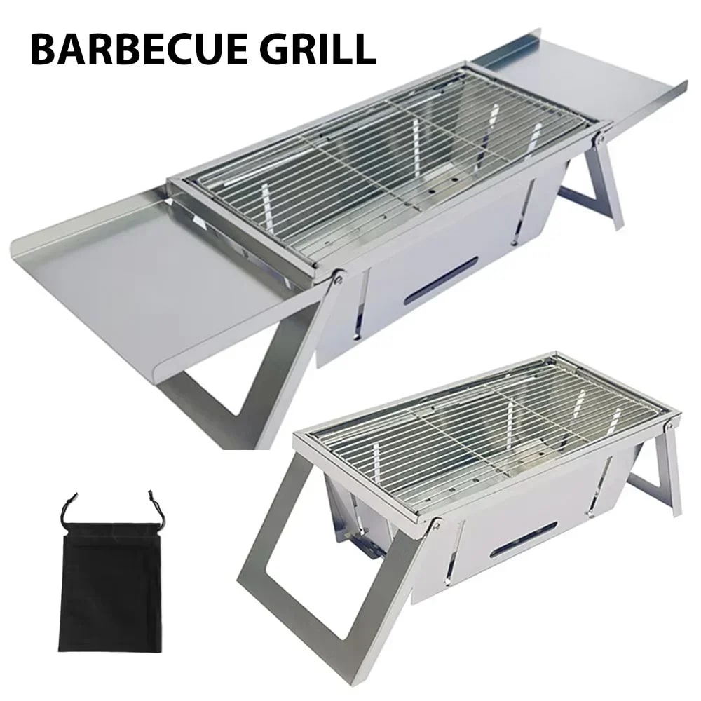 Portable Folding Charcoal BBQ Grill, Stainless Steel Camping Grill with 10 Skewers