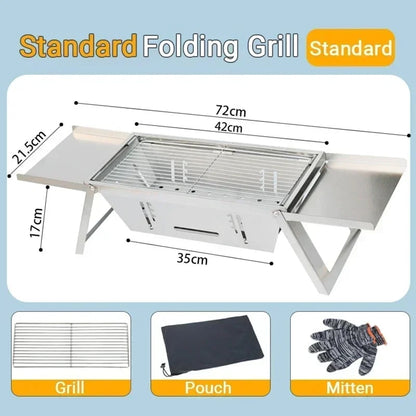 Portable Folding Charcoal BBQ Grill, Stainless Steel Camping Grill with 10 Skewers
