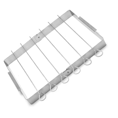 Stainless Steel BBQ Skewer Rack with 6 Skewers, Foldable Kebab Grill Rack