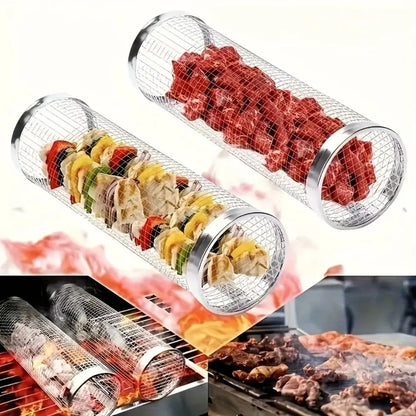 Stainless Steel Rolling Grill Basket for BBQ, 20cm or 30cm x 9.3cm