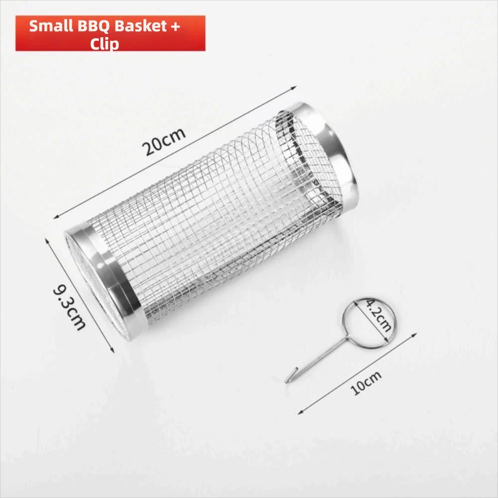 Stainless Steel Rolling Grill Basket for BBQ, 20cm or 30cm x 9.3cm - 20x9.3cm