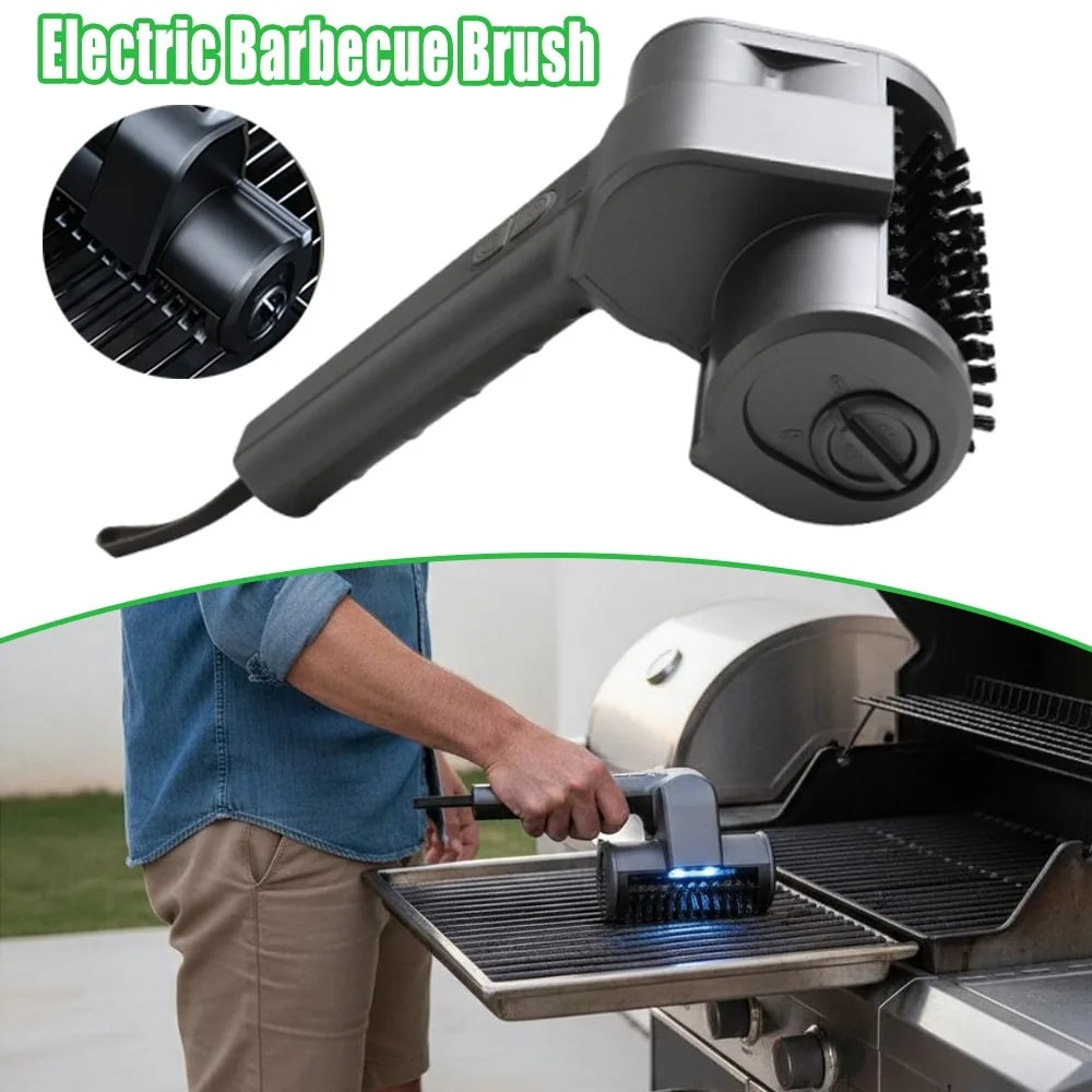 Cordless Electric Rotating BBQ Grill Brush with Two-Speed Roller