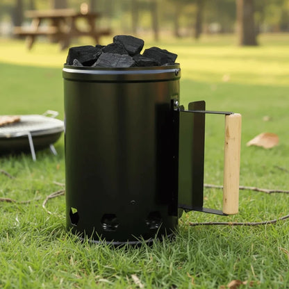 Stainless Steel BBQ Charcoal Starter Barrel with Handle, 27.5 x 16.5cm