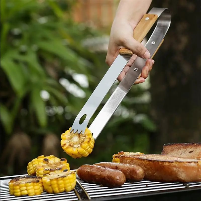 3-Piece Stainless Steel BBQ Tool Set with Wooden Handles, 35.5 cm Fork