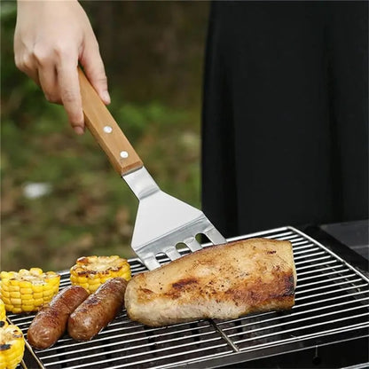 3-Piece Stainless Steel BBQ Tool Set with Wooden Handles, 35.5 cm Fork