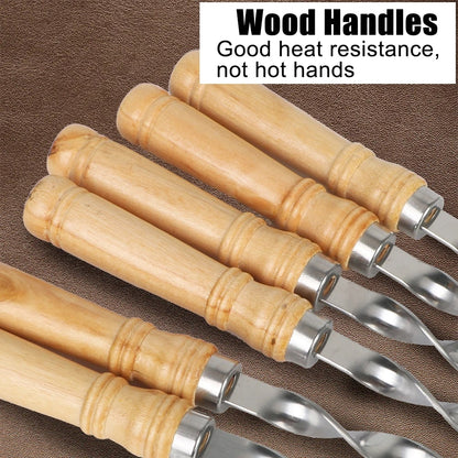55cm BBQ Skewers with Wooden Handles, Flat Metal Shish Kebab Sticks, 6 Pack