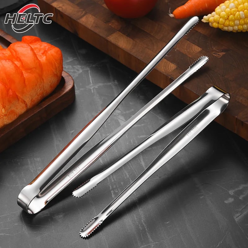 304 Stainless Steel BBQ Grill Tongs with Serrated Tips, S/M/L