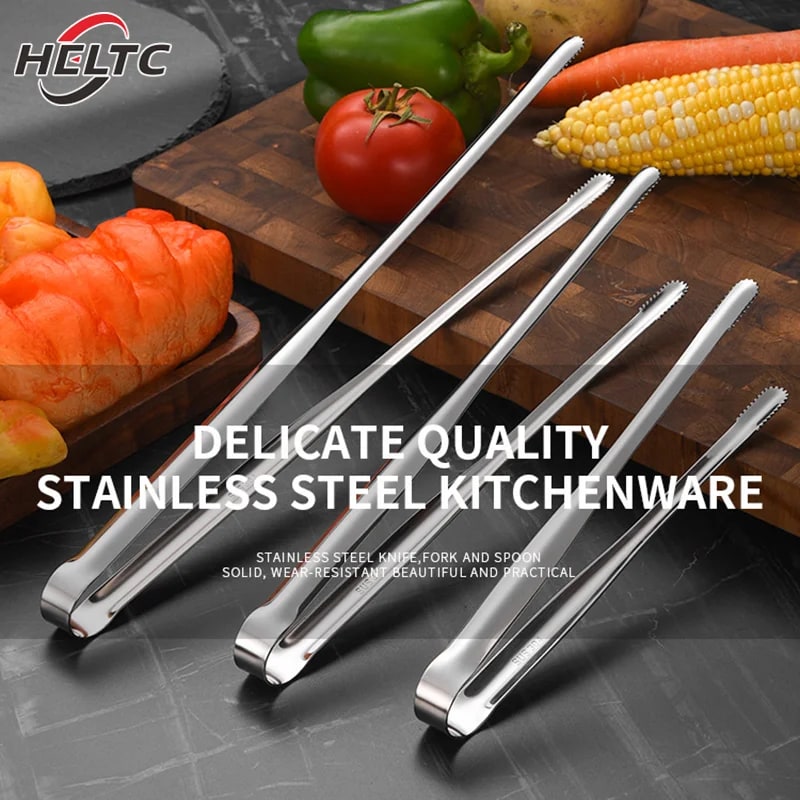 304 Stainless Steel BBQ Grill Tongs with Serrated Tips, S/M/L