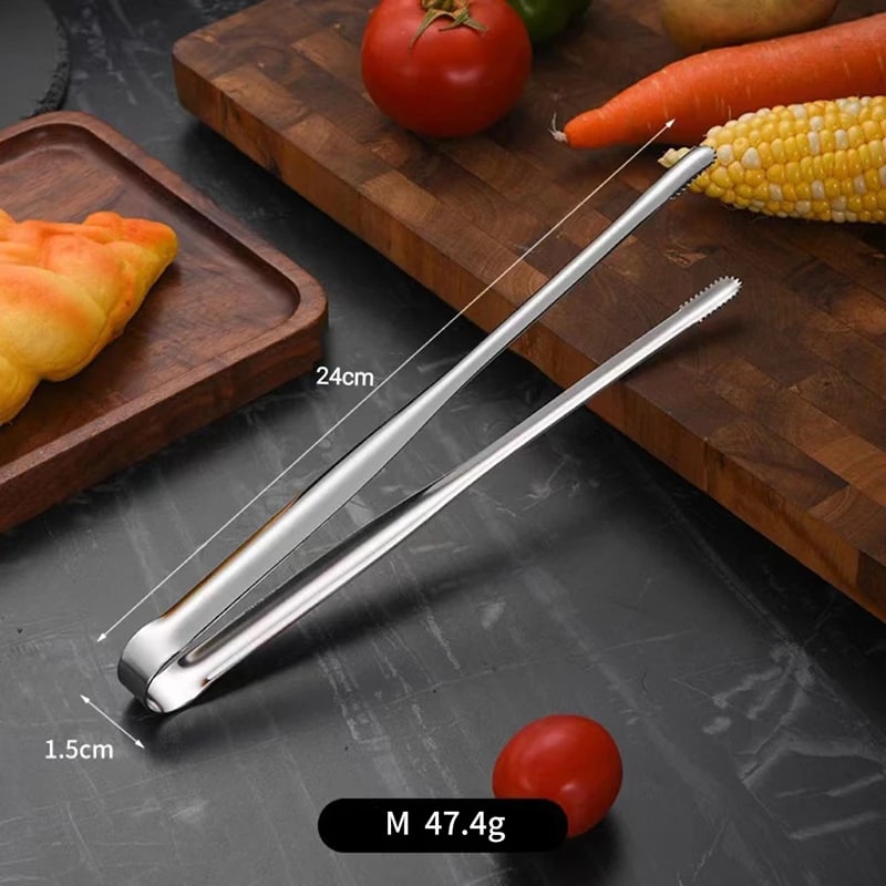 304 Stainless Steel BBQ Grill Tongs with Serrated Tips, S/M/L - M