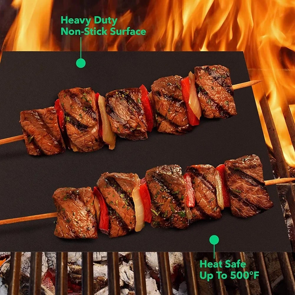 BBQ Grill Mats 40 x 33cm, Reusable Non-Stick Cooking Sheets
