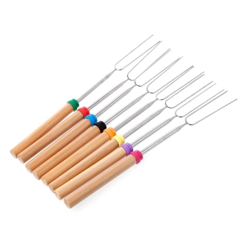 Telescopic BBQ Grilling Fork, Stainless Steel with Wooden Handle, 31-82cm