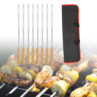 Metal Kebab Skewers, Flat Barbecue Sticks, 44.2cm with Carry Case