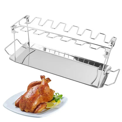 14-Slot Chicken Leg and Wing Grill Rack, Metal Barbecue Roasting Stand