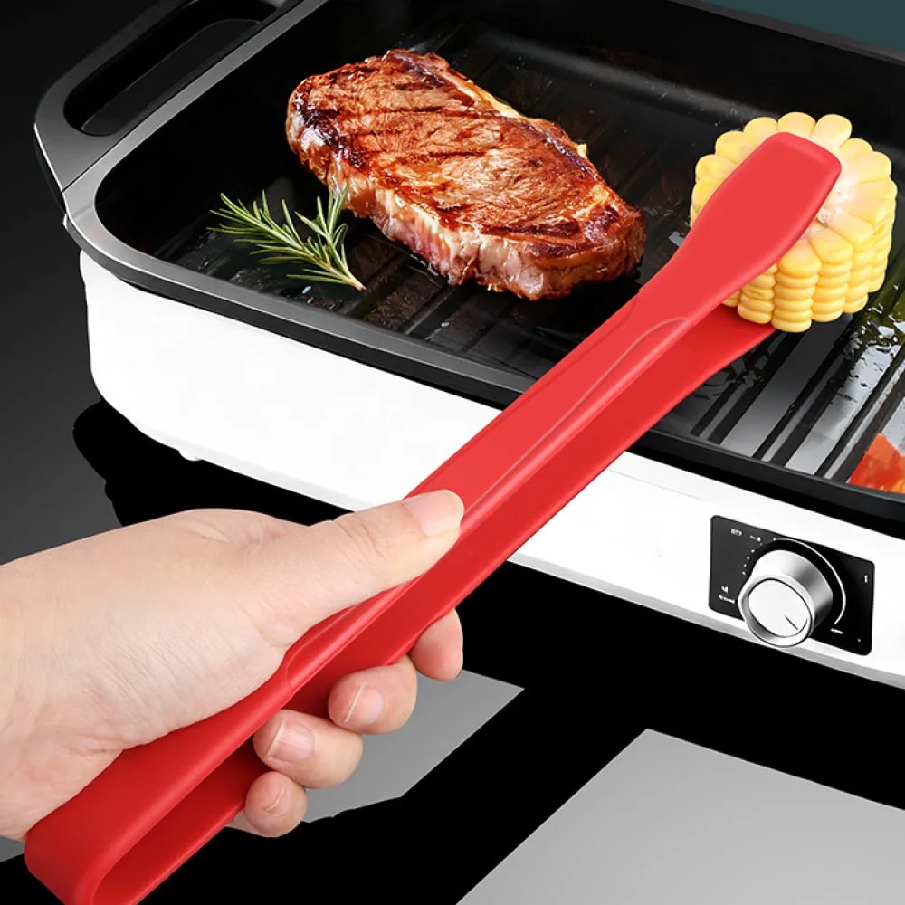 Silicone BBQ Tongs, 28cm Heat-Resistant Tongs for Steak and Grilling