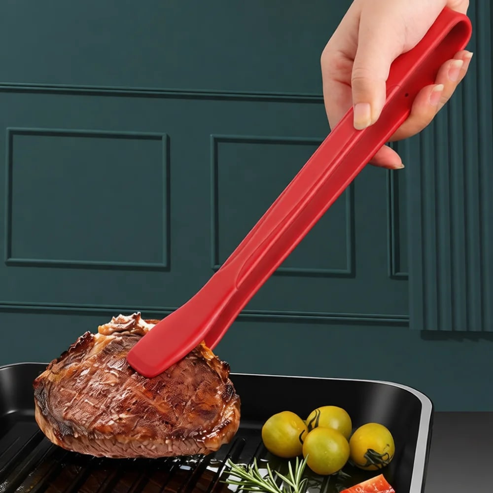Silicone BBQ Tongs, 28cm Heat-Resistant Tongs for Steak and Grilling