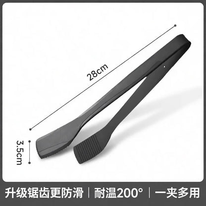 Silicone BBQ Tongs, 28cm Heat-Resistant Tongs for Steak and Grilling - Black Slant Tip