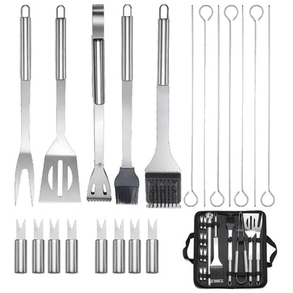 20-Piece Stainless Steel BBQ Tool Set, Silver, 38.5 x 5 x 14 cm