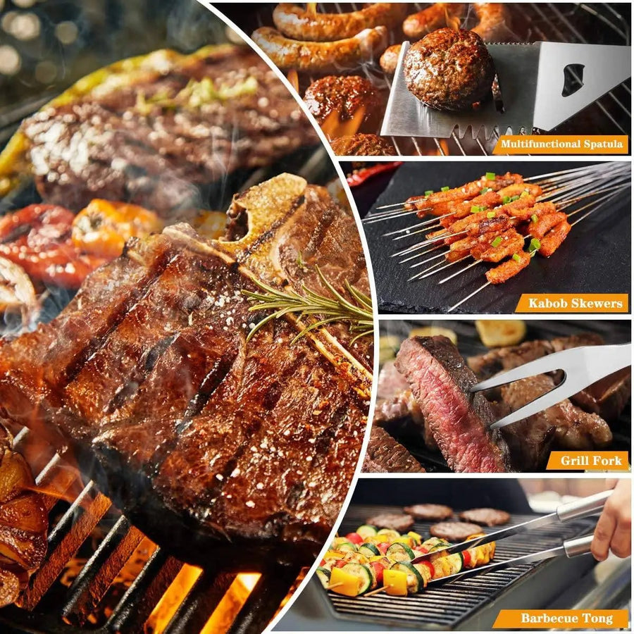 20-Piece Stainless Steel BBQ Tool Set, Silver, 38.5 x 5 x 14 cm