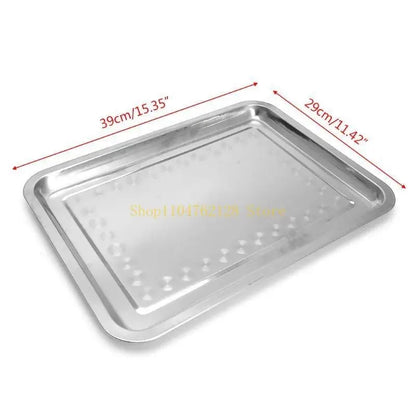 Stainless Steel BBQ Food Tray for Grilled Fish, Rectangular Silver Tone