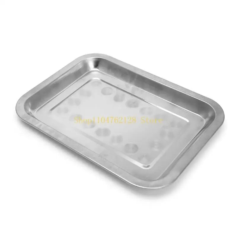 Stainless Steel BBQ Food Tray for Grilled Fish, Rectangular Silver Tone