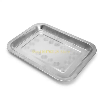 Stainless Steel BBQ Food Tray for Grilled Fish, Rectangular Silver Tone