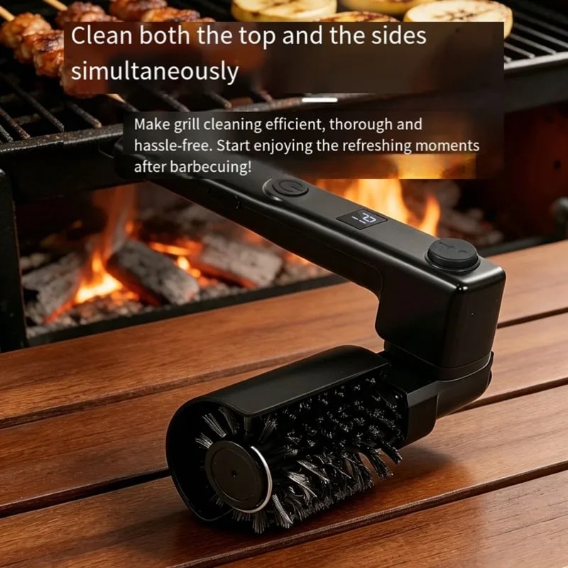 Rechargeable Electric BBQ Grill Cleaning Brush, Adjustable Black