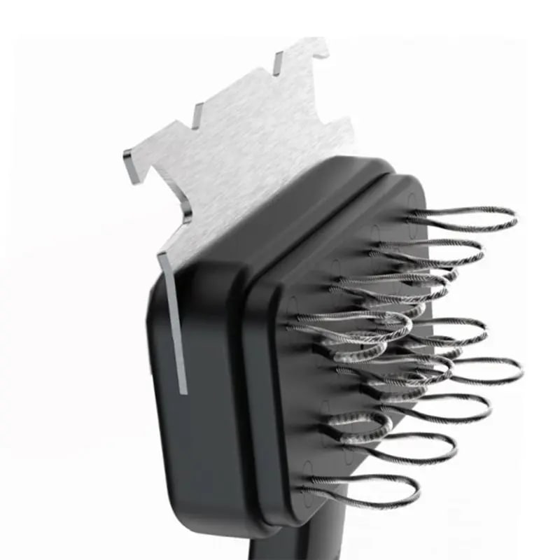 Outdoor BBQ Grill Cleaning Brush with Stainless Steel Wire Loops and Scraper, 44cm