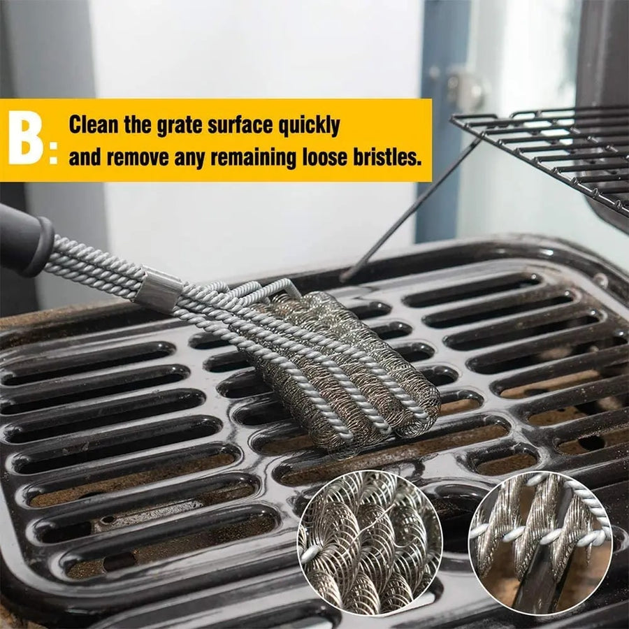 Three-Headed Stainless Steel BBQ Grill Cleaning Brush, 45cm, Black