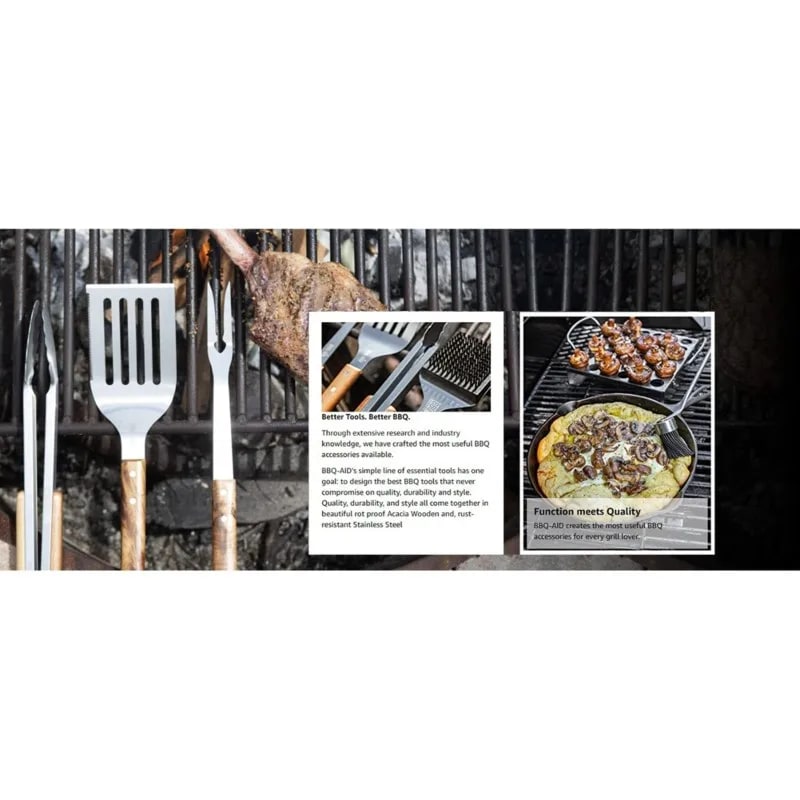 BBQ Grill Cleaning Brush Set, 2 Pack, 38cm Wood and Stainless Steel