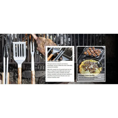 BBQ Grill Cleaning Brush Set, 2 Pack, 38cm Wood and Stainless Steel