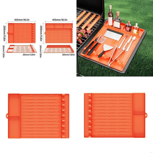 Silicone BBQ Utensil Storage Mat with 2 or 3 Compartments, 410 x 295mm