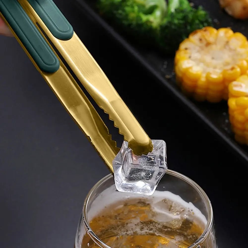 Metal BBQ Food Tongs with Serrated Ends, Silver & Gold, 7, 8 or 10 Inch