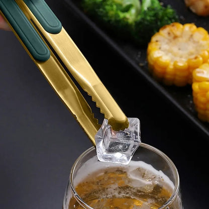 Metal BBQ Food Tongs with Serrated Ends, Silver & Gold, 7, 8 or 10 Inch