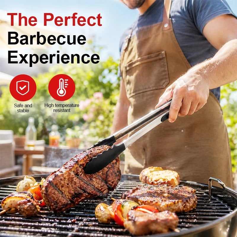 Rubber-Tipped Stainless Steel BBQ Tongs, 7/9/12 Inch, 1 or 3 Pack