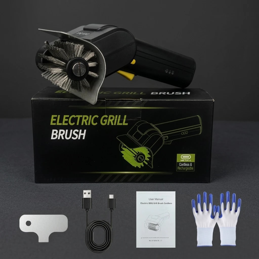 Rechargeable Electric BBQ Grill Cleaning Brush with Stainless Steel Bristles