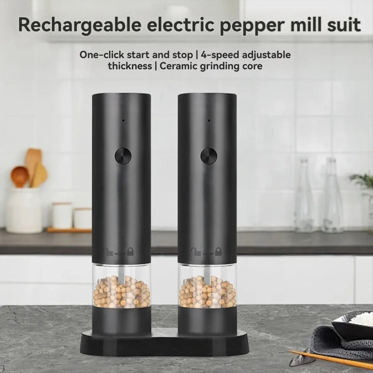 bbqdeals Electric Salt and Pepper Grinder Set, Rechargeable USB-C Mills