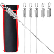 Stainless Steel Flat BBQ Skewers with Sliding Handles, JT45, 35cm to 45.6cm