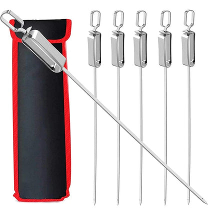 Stainless Steel Flat BBQ Skewers with Sliding Handles, JT45, 35cm to 45.6cm