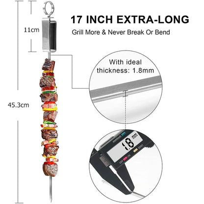 Stainless Steel Flat BBQ Skewers with Sliding Handles, JT45, 35cm to 45.6cm