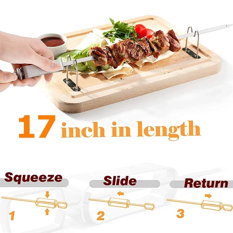 Stainless Steel Flat BBQ Skewers with Sliding Handles, JT45, 35cm to 45.6cm