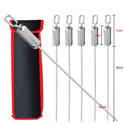 Stainless Steel Flat BBQ Skewers with Sliding Handles, JT45, 35cm to 45.6cm - 41cm