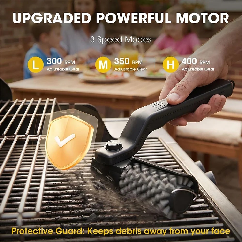 Rechargeable Electric Grill Brush with 180° Adjustable Angle, 3 Speeds and Stainless Steel Brush