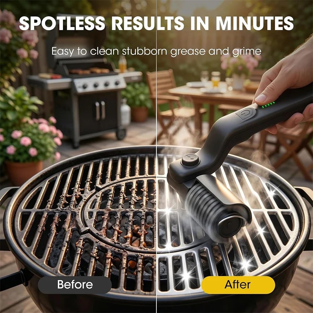 Rechargeable Electric Grill Brush with 180° Adjustable Angle, 3 Speeds and Stainless Steel Brush