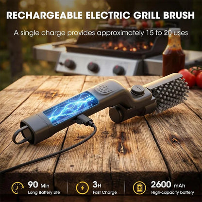 Rechargeable Electric Grill Brush with 180° Adjustable Angle, 3 Speeds and Stainless Steel Brush
